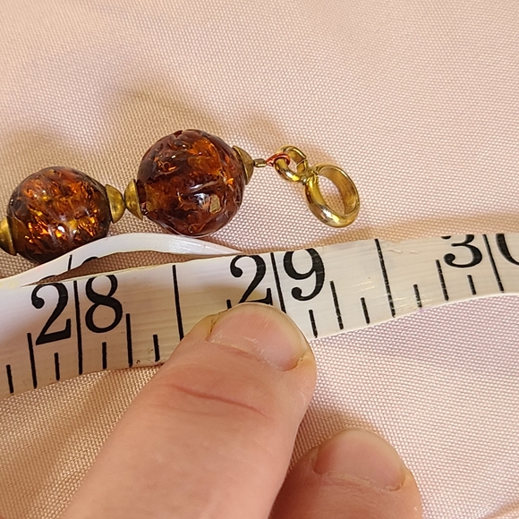 Art Glass Purple Green Candy Swirl Shimmer Glitter Amber Glass Beaded Necklace - Picture 9 of 9